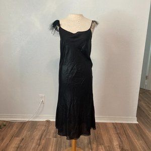 Vintage Y2K Chloe Black Satin Silk Slip Dress Size FR 40 US M